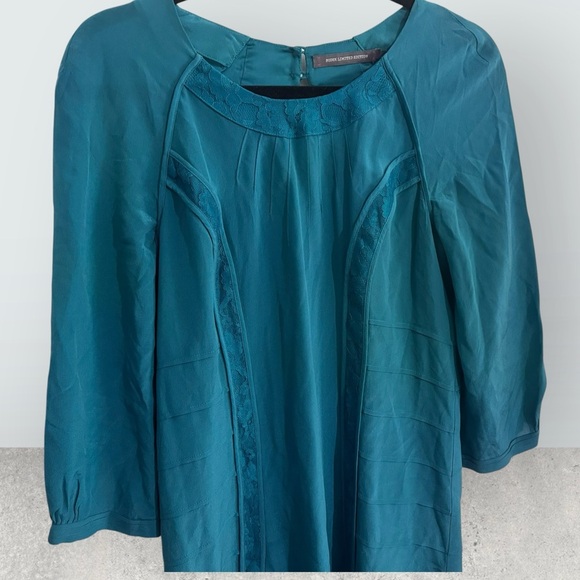 Boden limited edition silk lace panel teal green cottagecore dress long sleeve 4 - Picture 4 of 11
